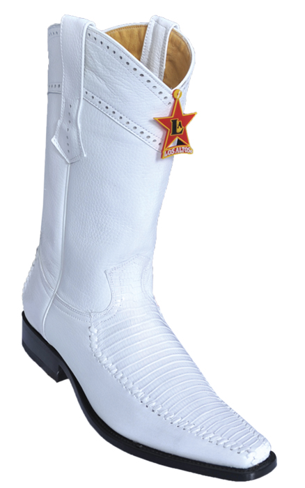 Los Altos White Genuine Lizard / Deer Skin Square Toe Cowboy Boots 770728